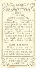 1933 Wills's Victorian Footballers (Small) #122 Laurie Nash Back